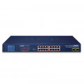 Switch PLANET 16-Port 10/100/1000T 802.3at PoE + 2-Port 1000X SFP Gigabit Switch with smart color LCD (PoE Budget 300W)