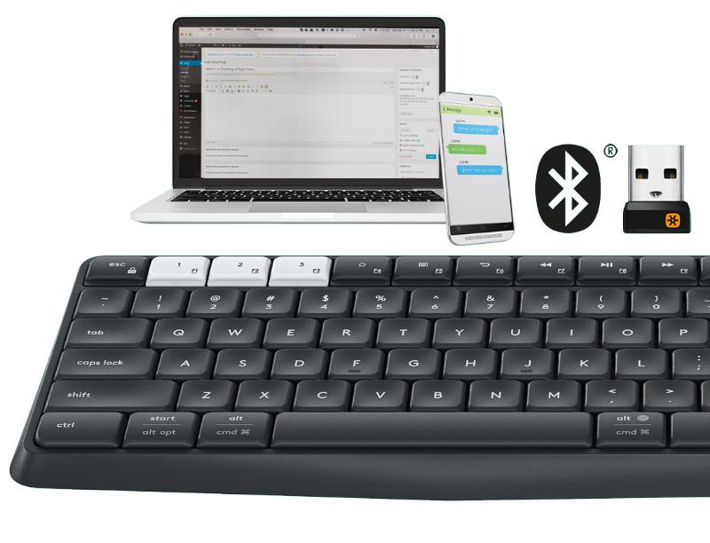 Bàn phím không dây Logitech Keyboard Bluetooth & Wireless K375s kèm đế điện thoại