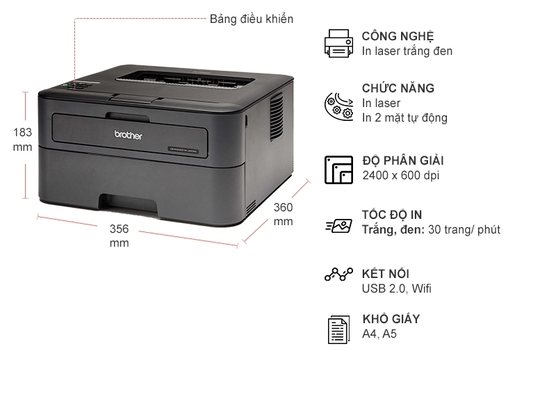 Máy in Laser đen trắng Brother HL-L2366DW in 2 mặt kết nối Wifi