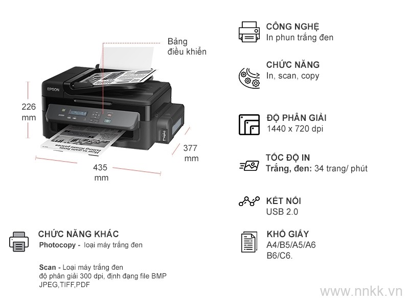 Máy in Phun A4 đen trắng Epson M200 (In,Copy,Scan) đa năng