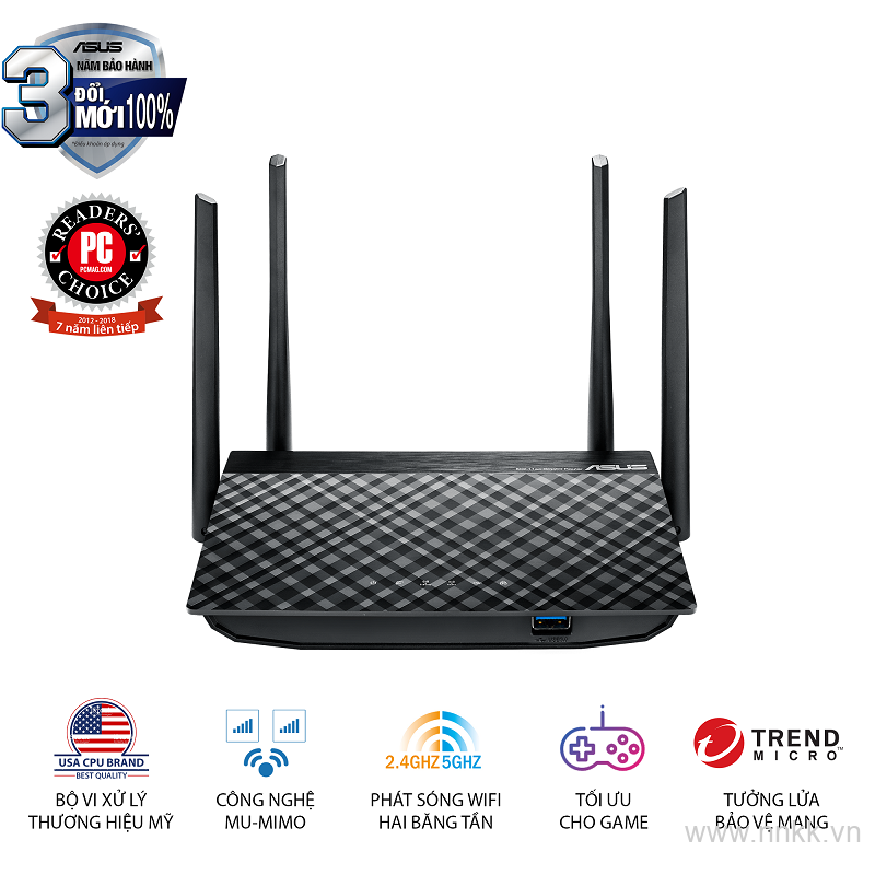 Router Wifi Asus RT-AC58U Mobile Gaming Chuẩn AC1300 MU-MIMO, 2 băng tần 