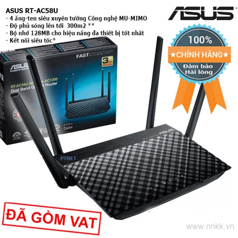 Router Wifi Asus RT-AC58U Mobile Gaming Chuẩn AC1300 MU-MIMO, 2 băng tần 