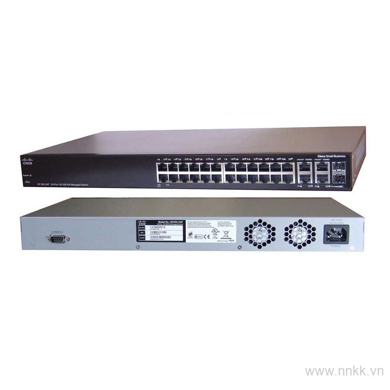 Thiết bị chuyển mạch SF300-24PP 24Port 10/100 PoE+ Managed Switch w/Gig uplinks