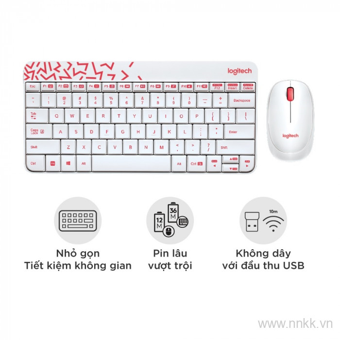 Bộ bàn phím - Chuột Logitech MK240 Trắng - Đỏ