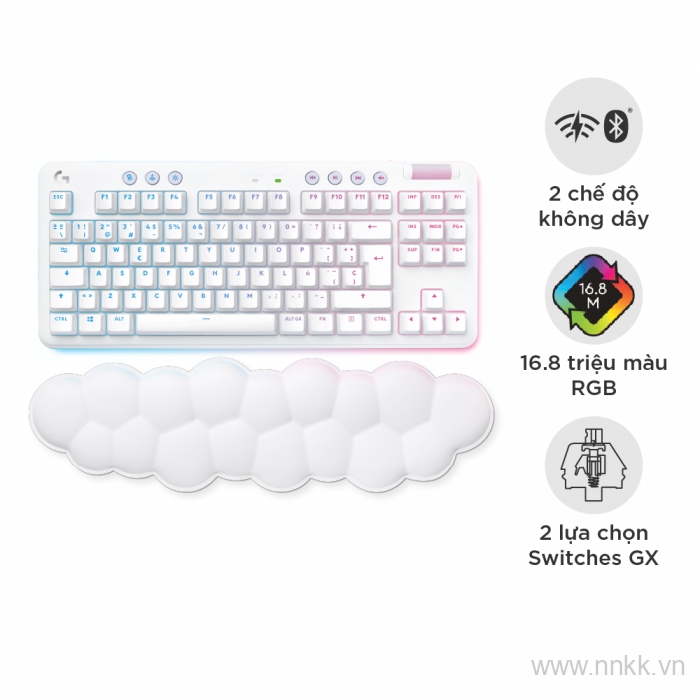 Bàn phím game không dây Logitech G715 TKL RGB Aurora Off White Tactile 