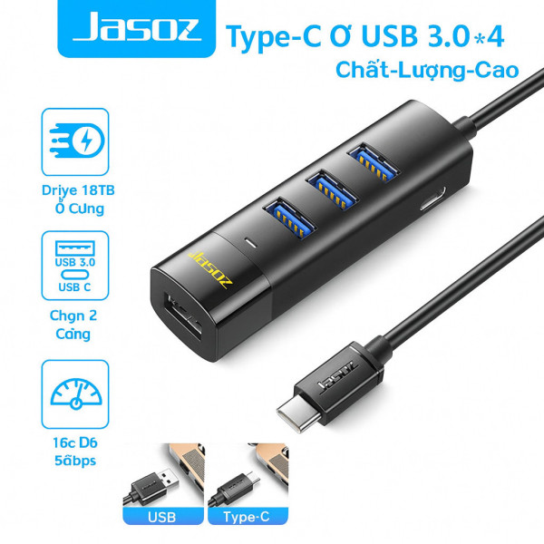 Bộ chia usb 3.0 4 cổng tốc độ cao 300mb/s chip realtek 5411 – hỗ trợ ổ cứng 5tb không nguồn, 18tb có nguồn – cắm và chạy