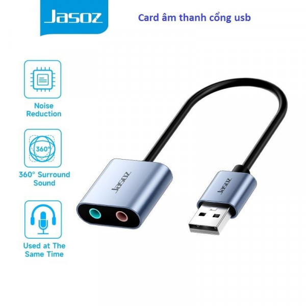 Card âm thanh usb jasoz t-g169 vỏ hợp kim nhôm – chip hs-100b lọc nhiễu – âm thanh stereo 360 độ 2.1 kênh
