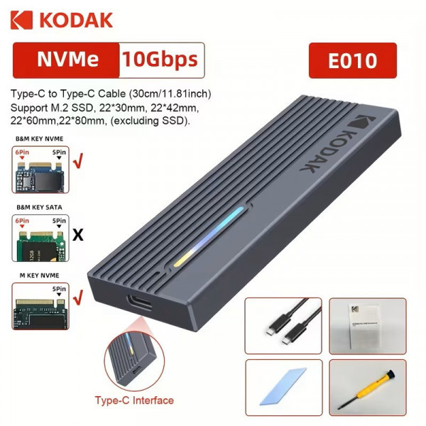 Vỏ SSD gắn ngoài M.2 NVMe Type-C 10Gbps – Vỏ kim loại tản nhiệt, hỗ trợ 4TB | E010 / E010 Pro