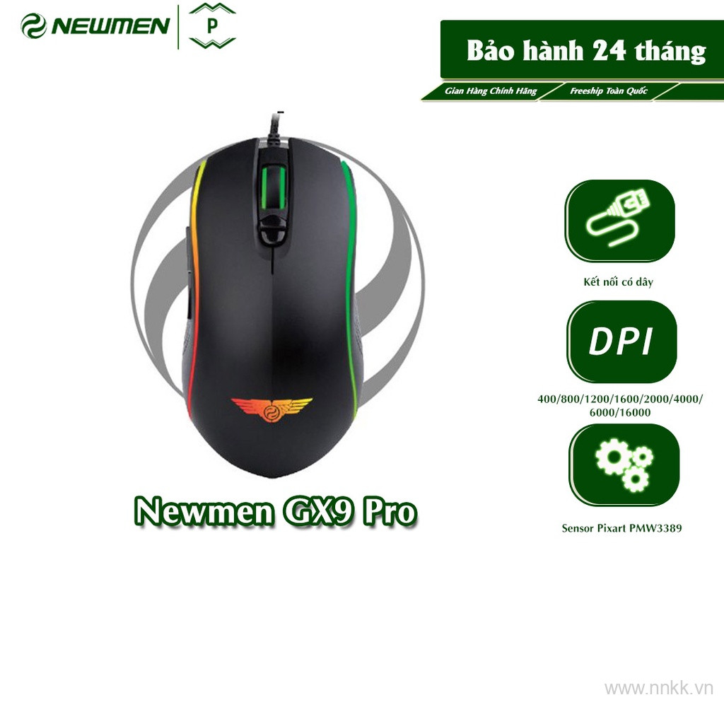 Chuột có dây chơi game Newmen GX9-Pro 16000 DPI Max - Switch GM4.0 (60m ) - Tiếp điểm mạ vàng, cảm giác tuyệt đỉnh 