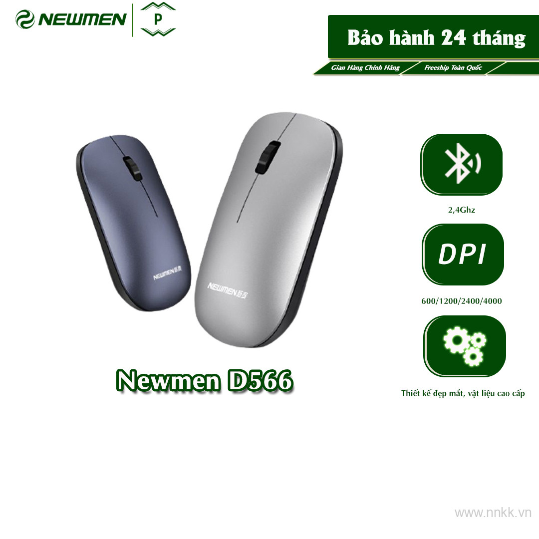 Chuột không dây Newmen D566 Dual Mode - Bluetooth 5.0 & 2.4Ghz - Mỏng, kiểu dáng Apple