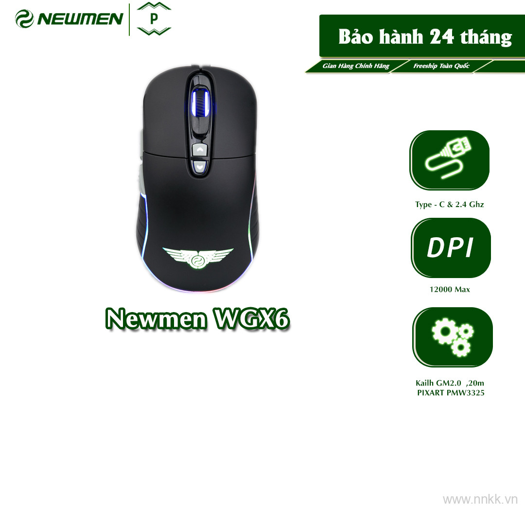 Chuột không dây Newmen WGX6 Dual mode: Wireless &  2.4G ( Black/ Pink/ White)