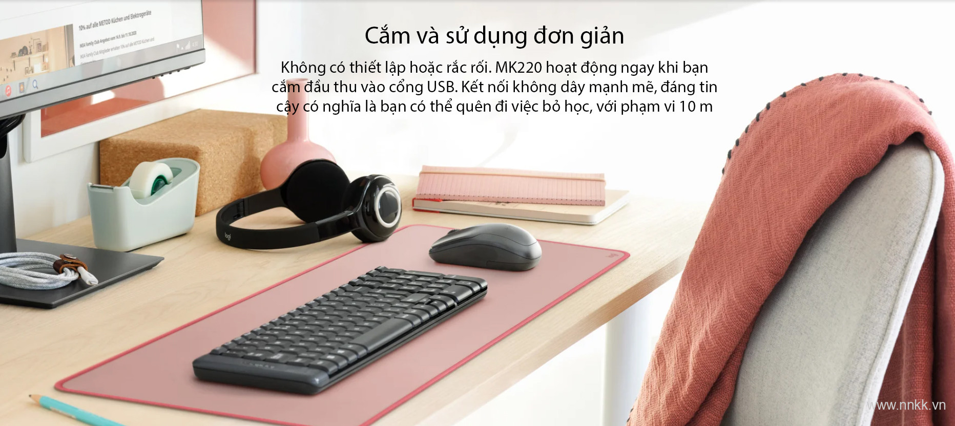 Bộ bàn phím và chuột không dây Logitech MK220