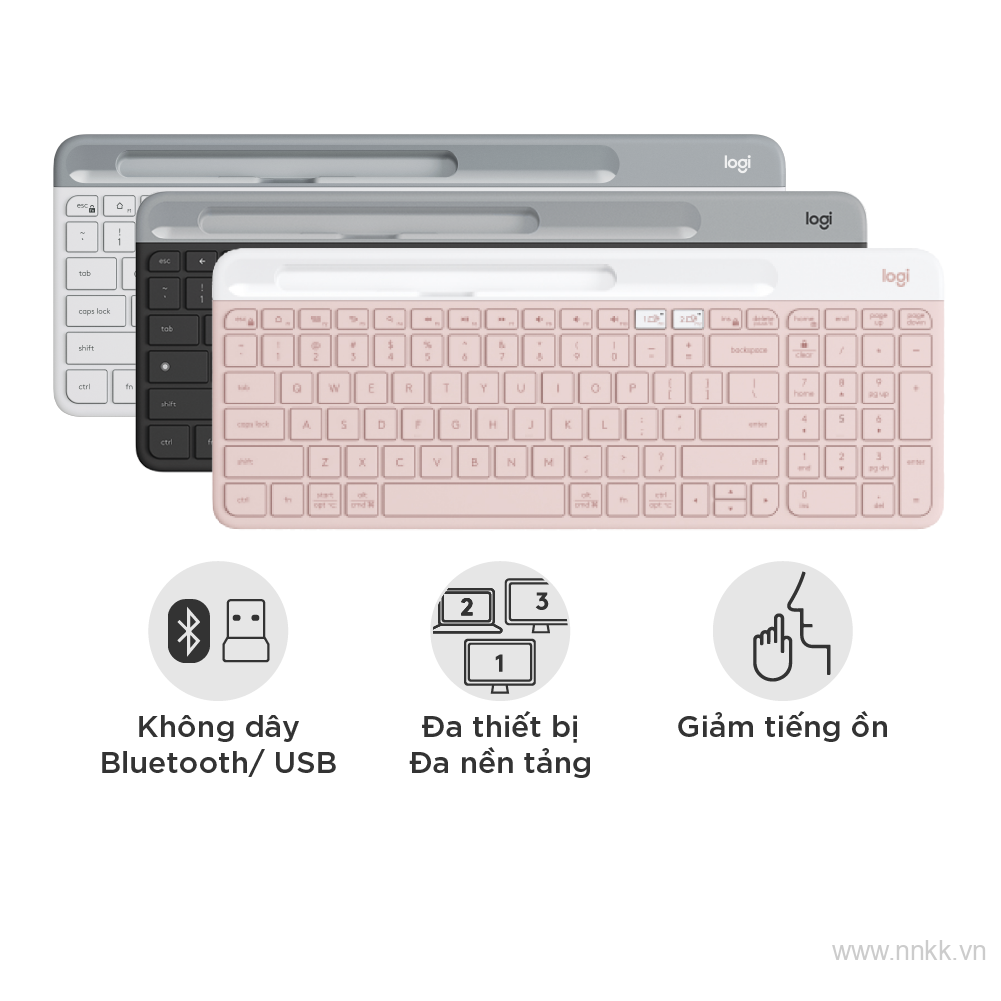 Bàn phím không dây Bluetooth Logitech K580 - kết nối 2 thiết bị, pin 2 năm, mảnh gọn, phù hợp PC/ iPad/ Điện thoại