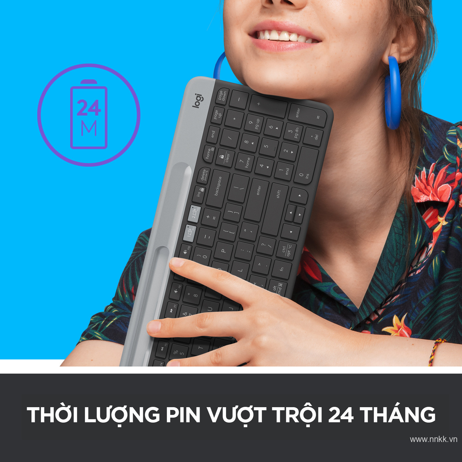 Bàn phím không dây Bluetooth Logitech K580 - kết nối 2 thiết bị, pin 2 năm, mảnh gọn, phù hợp PC/ iPad/ Điện thoại