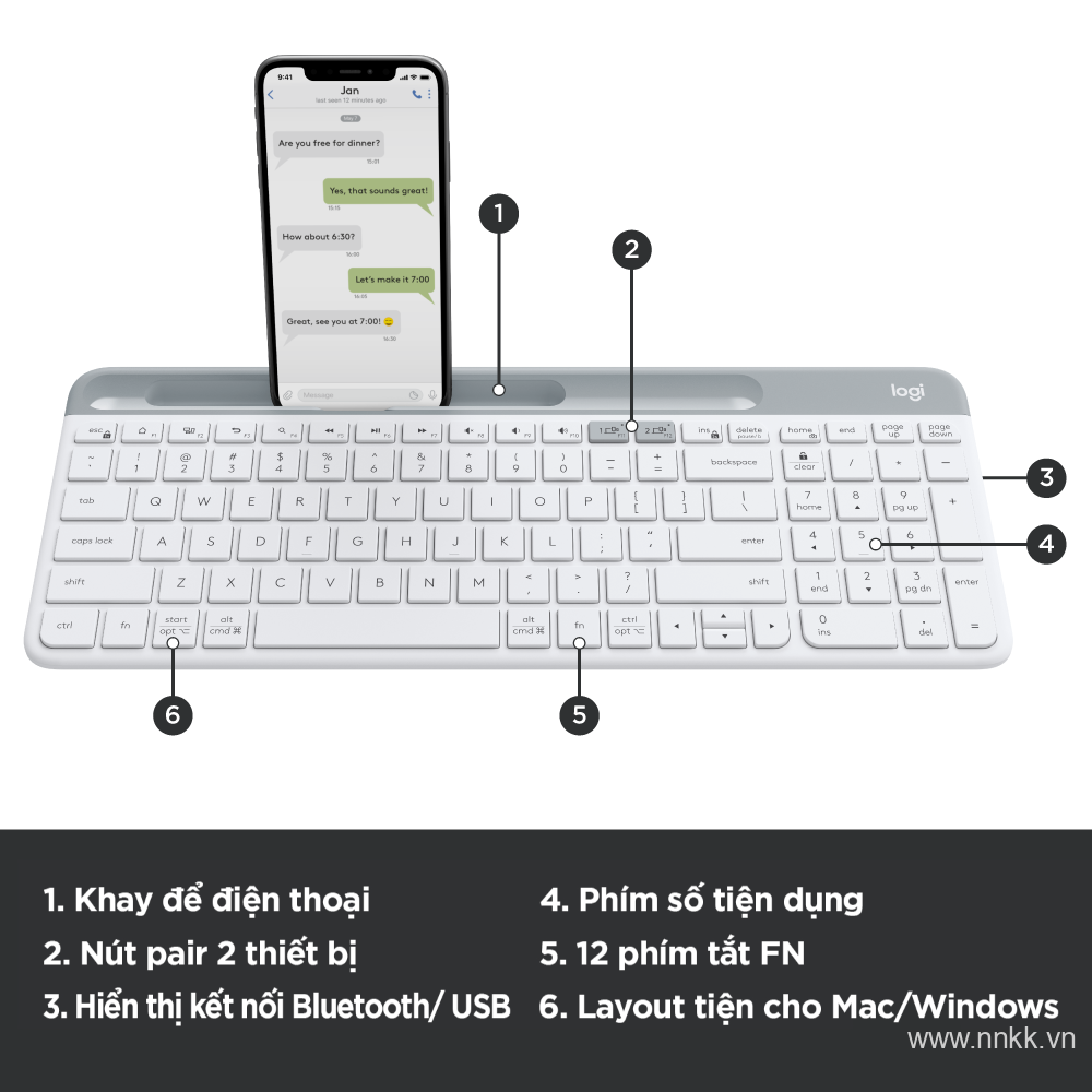 Bàn phím không dây Bluetooth Logitech K580 - kết nối 2 thiết bị, pin 2 năm, mảnh gọn, phù hợp PC/ iPad/ Điện thoại