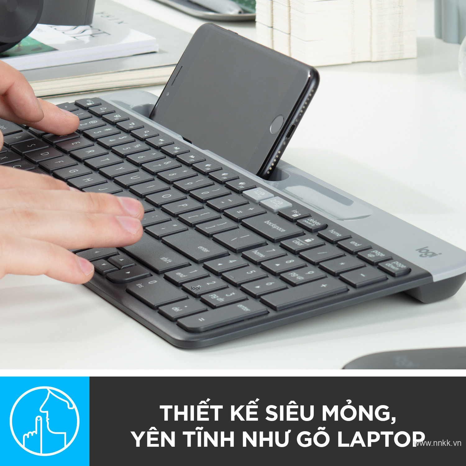 Bàn phím không dây Bluetooth Logitech K580 - kết nối 2 thiết bị, pin 2 năm, mảnh gọn, phù hợp PC/ iPad/ Điện thoại