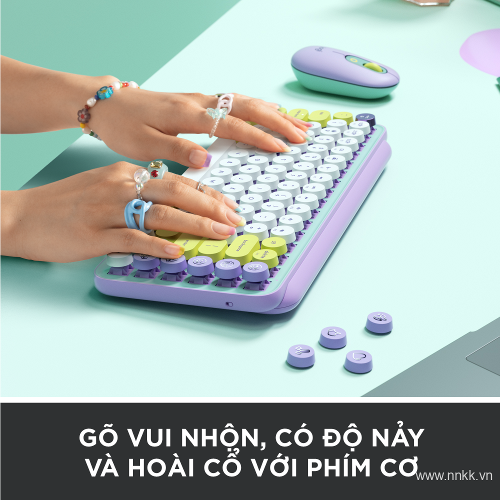 Bàn phím cơ không dây bluetooth | USB Logitech POP KEYS - với 8 phím emoji có thể điều chỉnh, switch tactile, kết nối 3 thiết bị