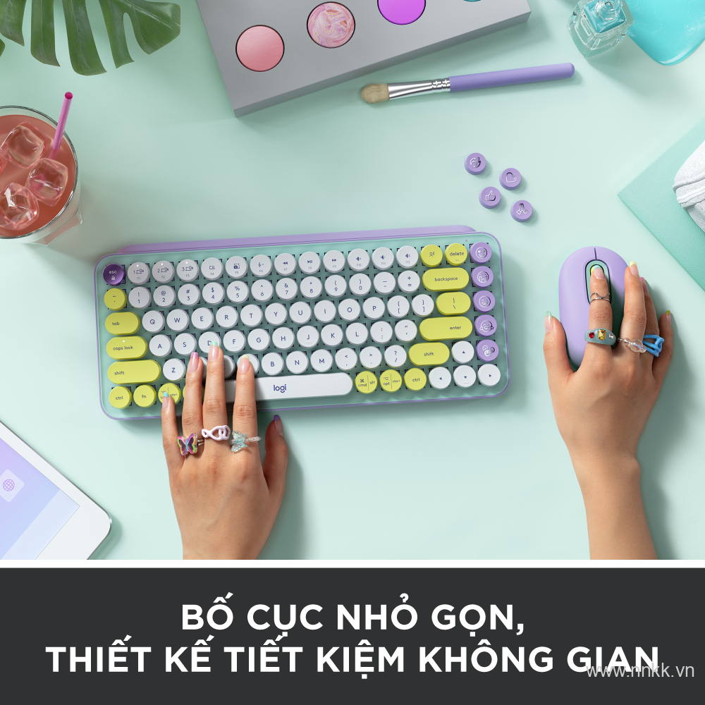 Bàn phím cơ không dây bluetooth | USB Logitech POP KEYS - với 8 phím emoji có thể điều chỉnh, switch tactile, kết nối 3 thiết bị