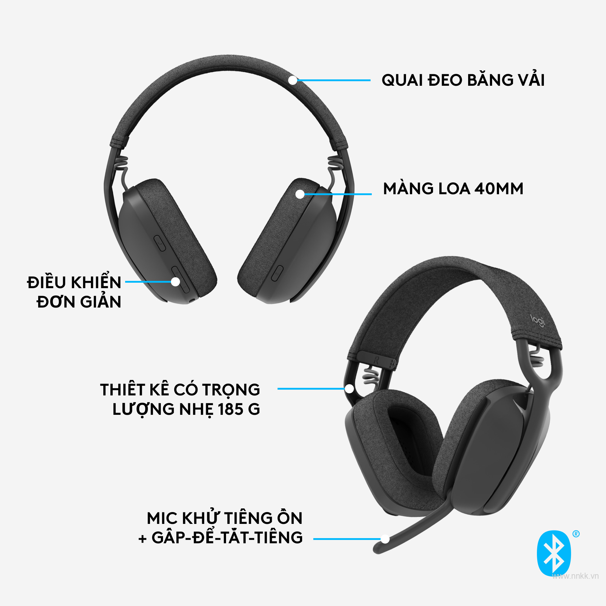 Tai nghe không dây Logitech Zone Vibe 100 - Nhẹ, micrô khử tiếng ồn, Bluetooth đa điểm tiên tiến, tương thích Teams, Google Meet, Zoom, Mac/PC