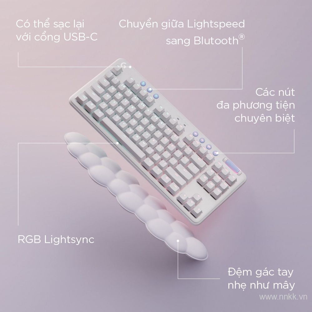 Bàn phím game không dây Logitech G715 TKL RGB Aurora Off White Tactile 