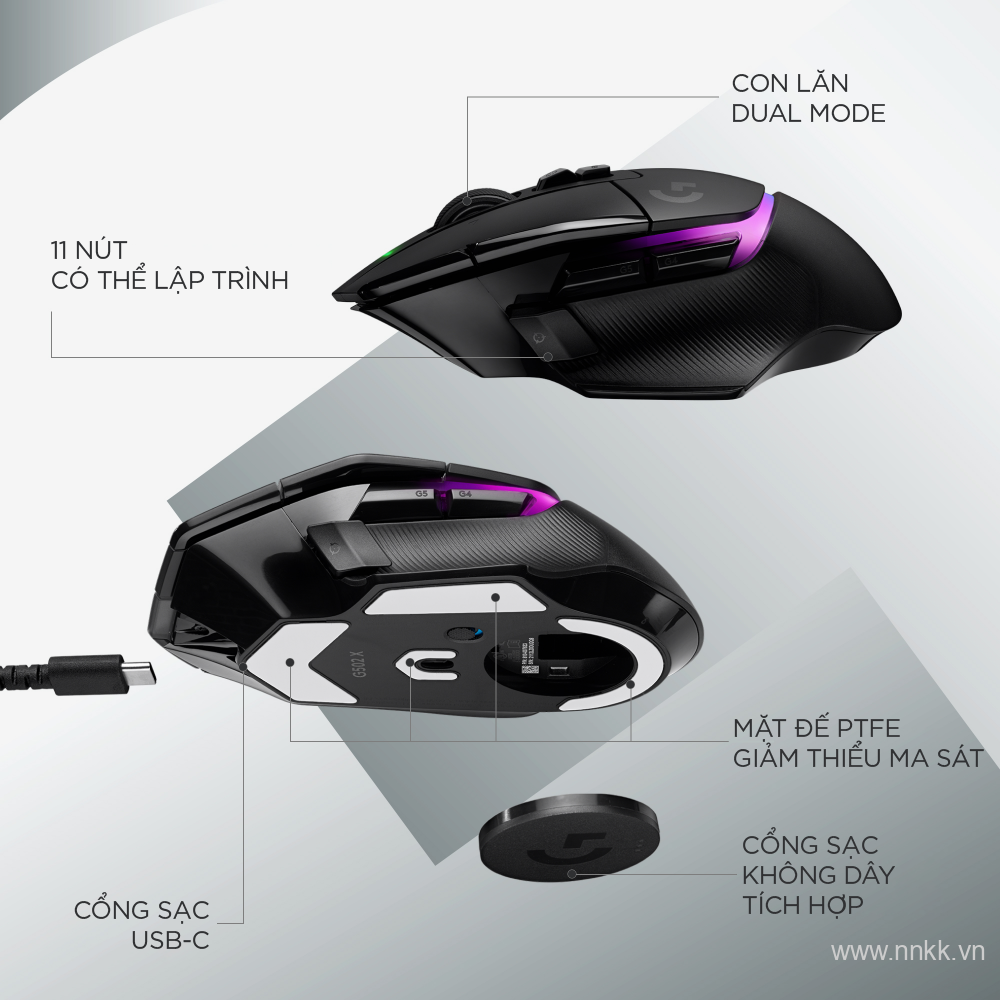  Chuột gaming không dây Logitech G502X Plus, màu đen (910-006164)