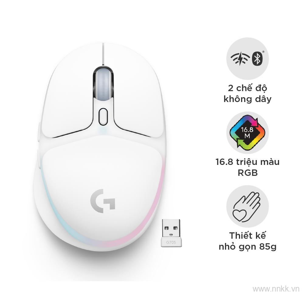 Chuột game không dây Logitech G705 RGB Aurora Off White (910-006369)