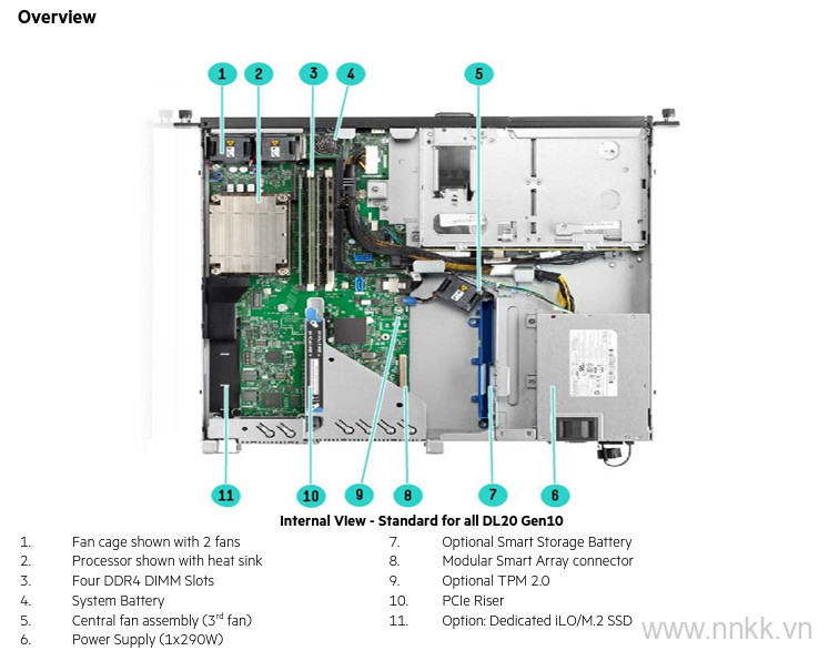 Máy chủ HPE DL20 Gen10 Plus Xeon E-2314/4-cores/16GB - P44113-B21 Server Rack 1U