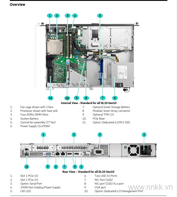 Máy chủ HPE DL20 Gen10 Plus Xeon E-2314/4-cores/16GB - P44113-B21 Server Rack 1U