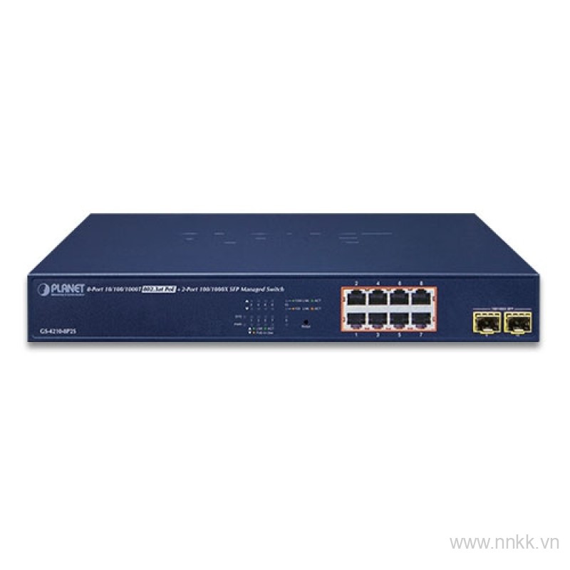 Managed Switch 8 cổng PoE PLANET GS-4210-8P2S