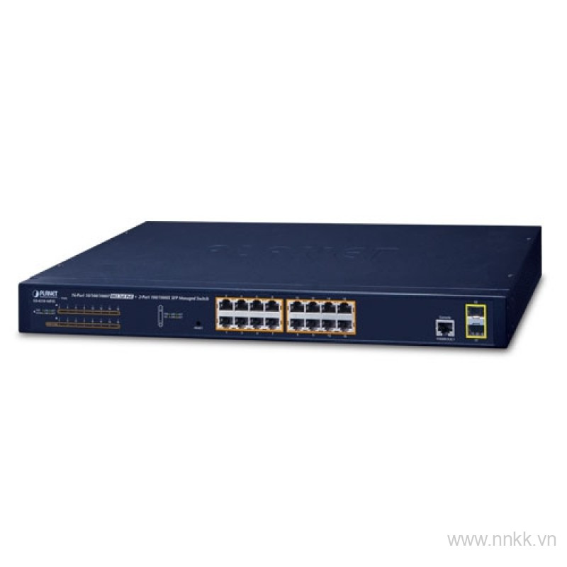 Switch 16 cổng PoE PLANET GS-4210-16P2S