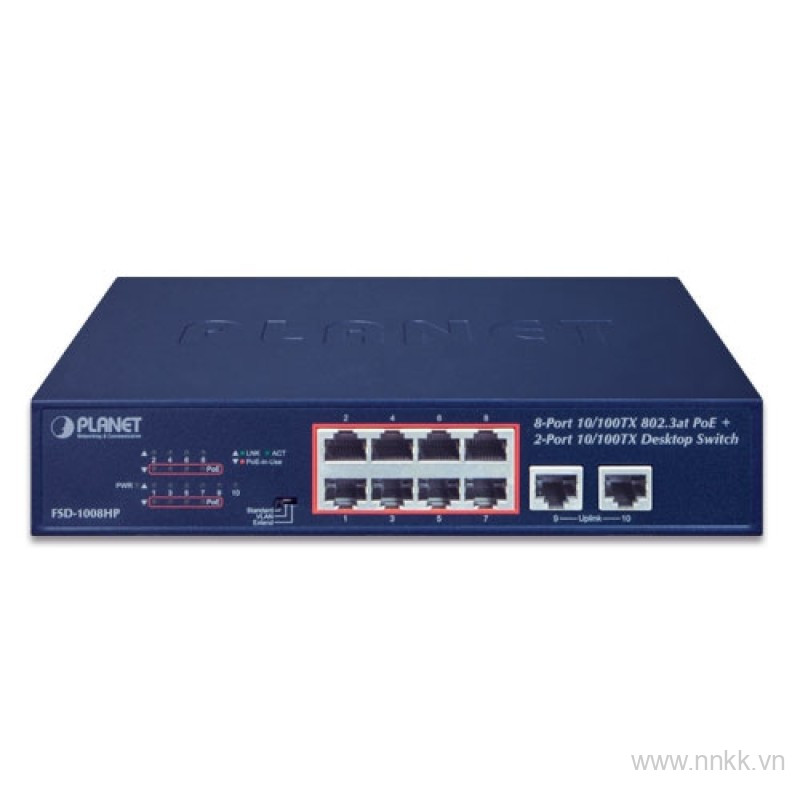 Switch PoE Planet FSD-1008HP, 8 port 10/100M PoE + 2 port 10/100M