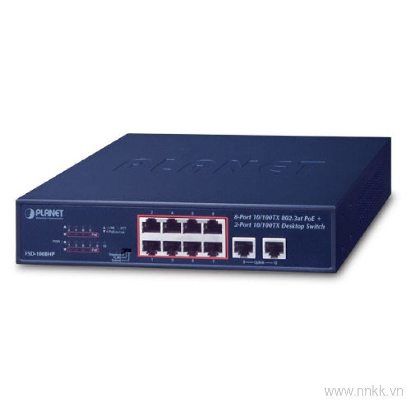 Switch PoE Planet FSD-1008HP, 8 port 10/100M PoE + 2 port 10/100M