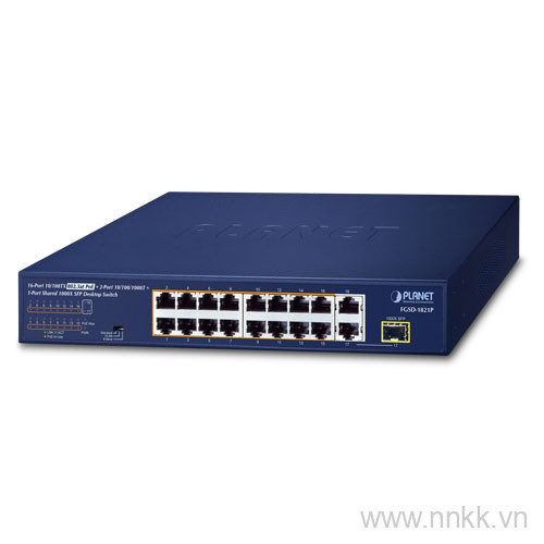 Switch PoE Planet FGSD-1821P, 16 port 10-100M PoE + 2RJ45-1SFP