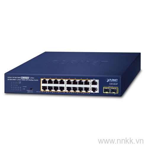 Switch PLANET GSD-2022P 16-Port 1000T 802.3at PoE + 2-Port 10/100/1000T + 2-Port 1000X SFP Unmanaged Gigabit Ethernet