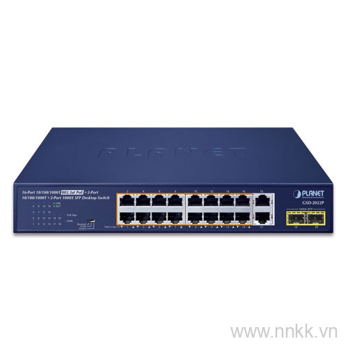 Switch PLANET GSD-2022P 16-Port 1000T 802.3at PoE + 2-Port 10/100/1000T + 2-Port 1000X SFP Unmanaged Gigabit Ethernet