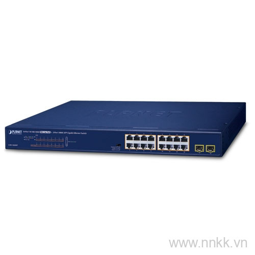 Switch PLANET GSW-1820HP 16-Port 1000T 802.3at PoE + 2-Port 1000X SFP Ethernet Switch (240W PoE Budget, Standard/VLAN/Extend mode)