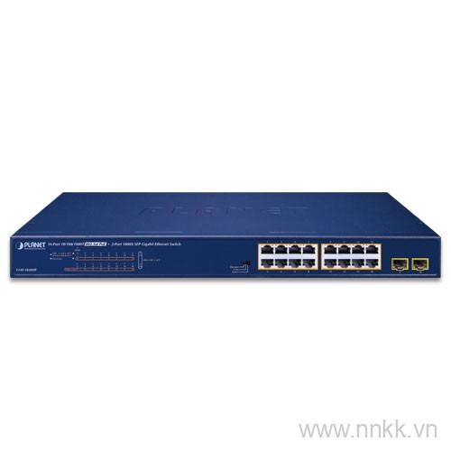 Switch PLANET GSW-1820HP 16-Port 1000T 802.3at PoE + 2-Port 1000X SFP Ethernet Switch (240W PoE Budget, Standard/VLAN/Extend mode)