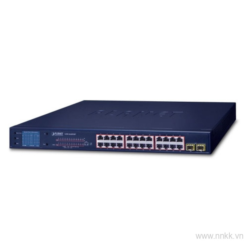 Switch PLANET 24-Port 10/100/1000T 802.3at PoE + 2-Port 1000SX SFP Gigabit Switch with smart color LCD (PoE Budget 300W)