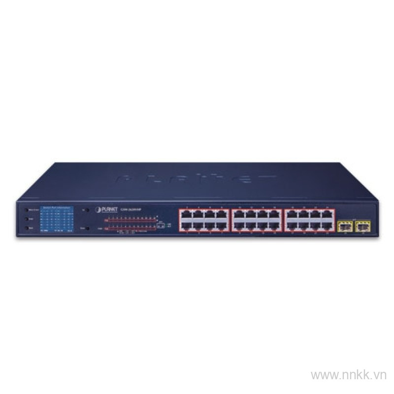 Switch PLANET 24-Port 10/100/1000T 802.3at PoE + 2-Port 1000SX SFP Gigabit Switch with smart color LCD (PoE Budget 300W)