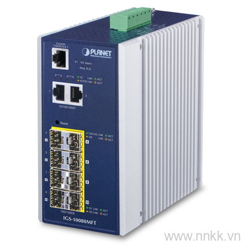 Industrial Managed Fiber Switch PLANET ( IGS-10080MFT) , 8 SFP + 2 RJ45 Gigabit