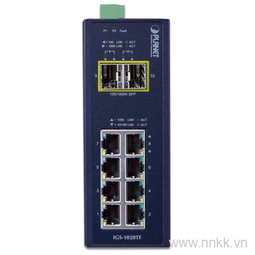 Switch công nghiệp Planet IGS-1020TF, 8 Port Gigabit +2 SFP