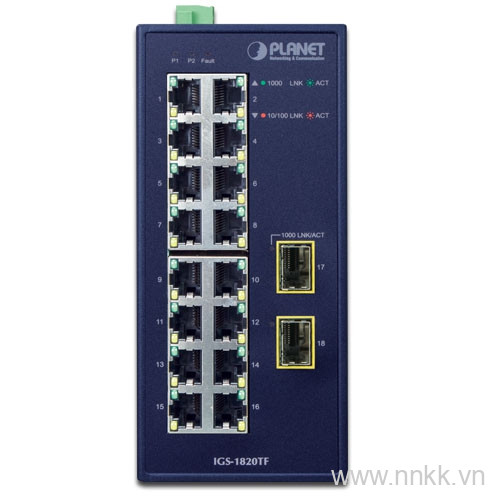 Switch công nghiệp Planet IGS-1820TF, Gigabit, 16 port RJ45 + 2 Uplink