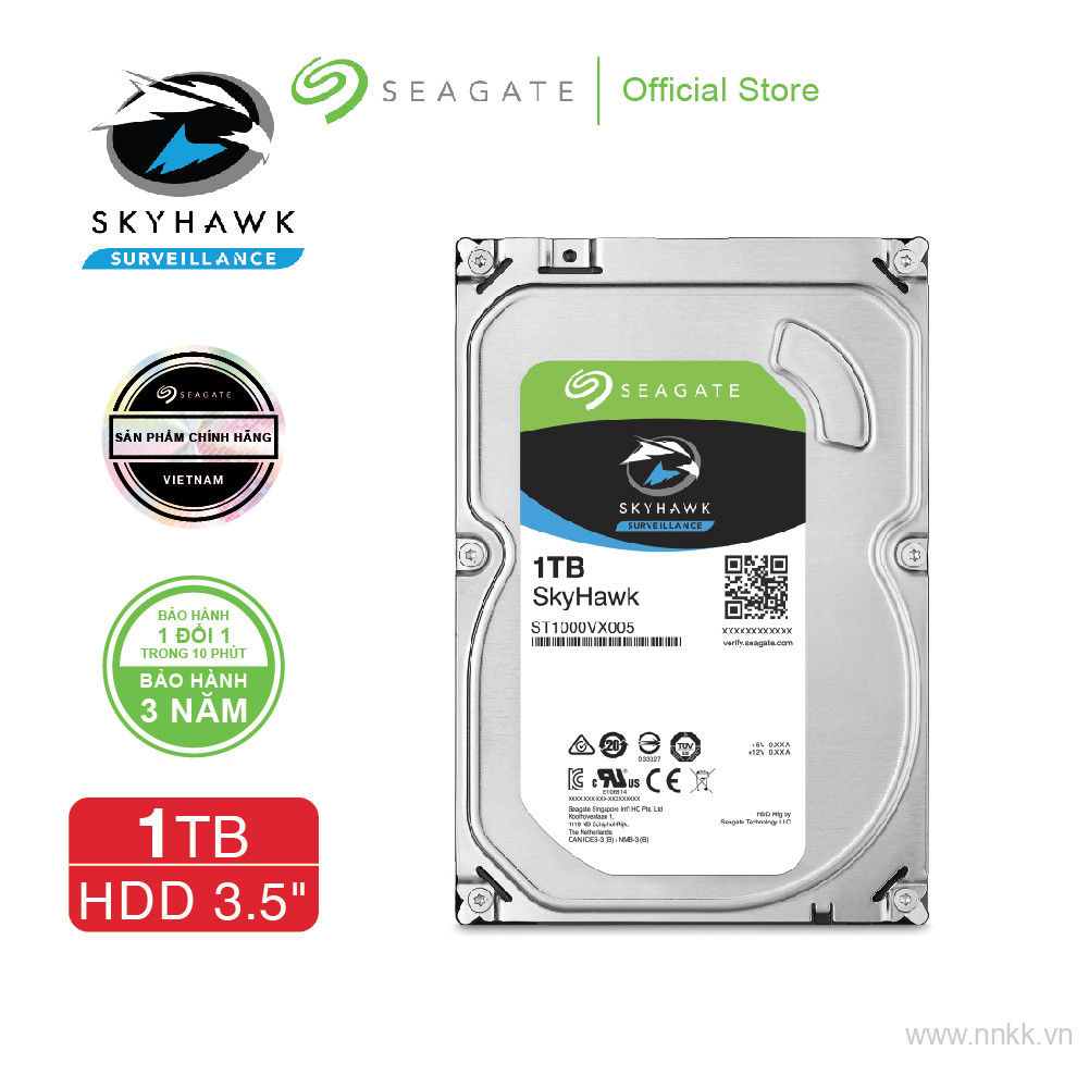 Ổ cứng HDD 3.5" Camera SEAGATE Skyhawk 1TB SATA 5900RPM 64MB - ST1000VX005