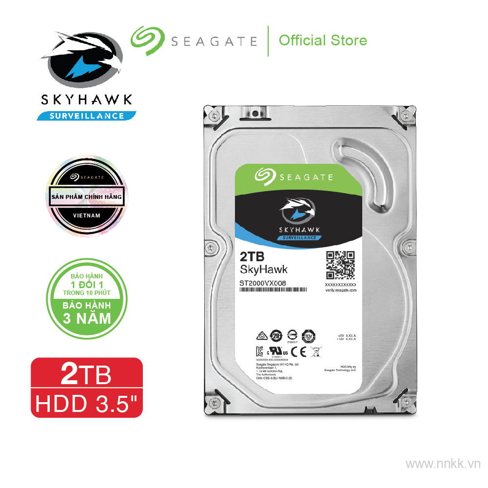 Ổ cứng HDD 3.5" Camera SEAGATE SkyHawk 2TB SATA 5900RPM 64MB - ST2000VX015
