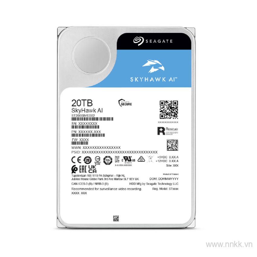 Ổ cứng HDD Seagate SkyHawk AI 20TB 3.5 inch, 7200RPM, SATA3, 256MB Cache