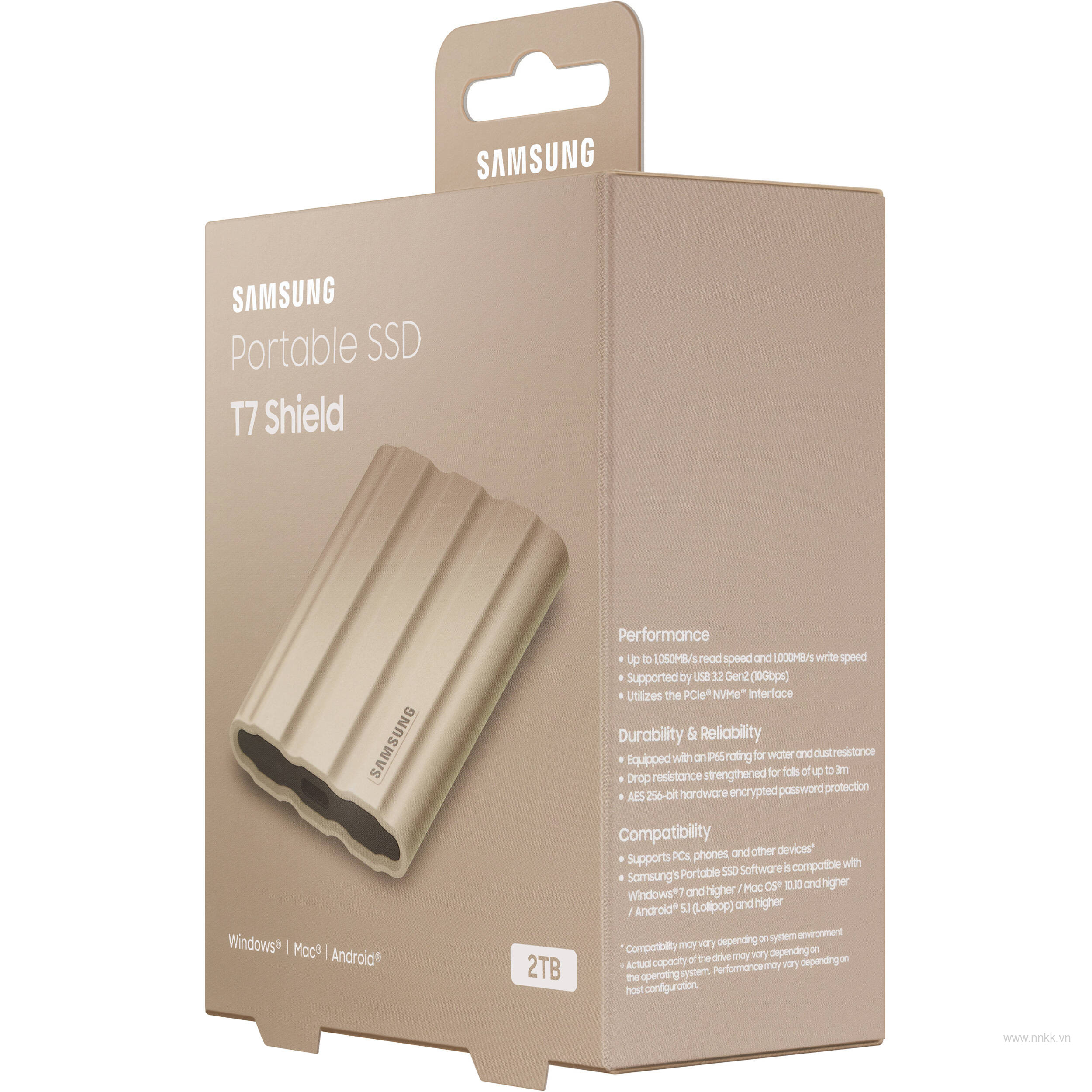 Ổ cứng di động SSD 2TB  SamSung T7 Shield , Màu xám Beige 