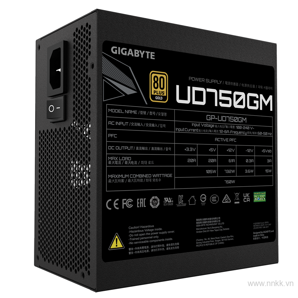 Bộ nguồn máy tính để bàn GIGABYTE UD750GM, công suất 750W