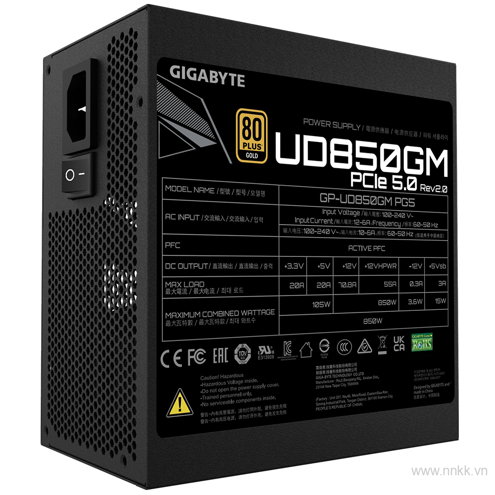 Bộ nguồn máy tính GIGABYTE UD850GM, công suất 850W