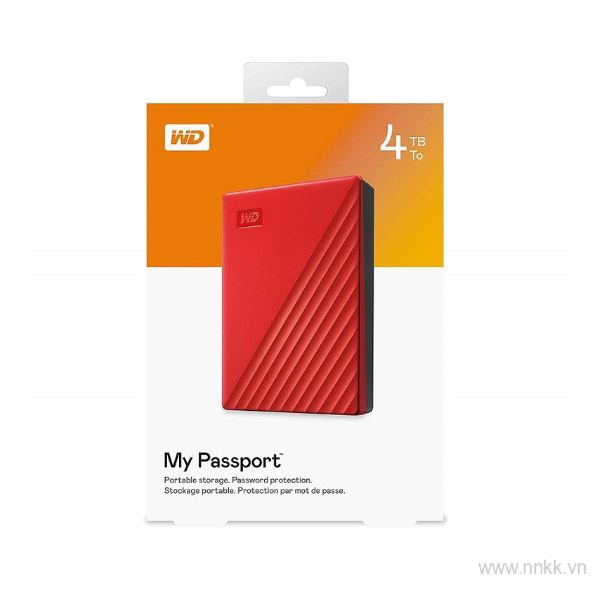 Ổ cứng di động WD My Passport 4TB, màu đỏ