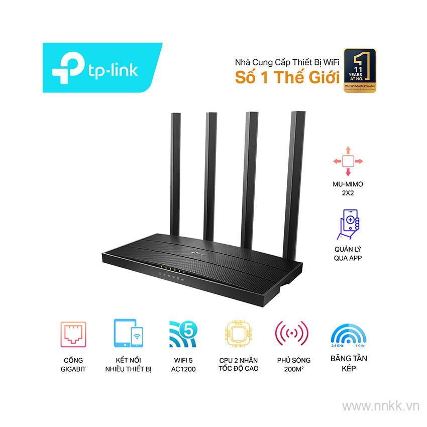 Bộ phát wifi TP-Link Archer C6 Wireless AC1200Mbps 4 cổng LAN 1000Mbps